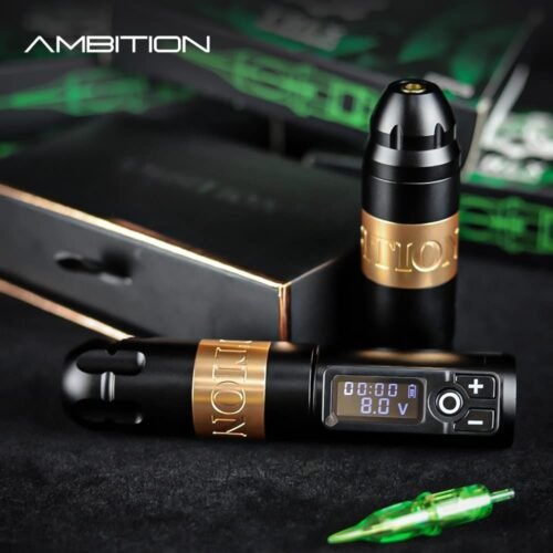Ambition Soldier is a light weight (210 g) and thin diameter (32mm) tattoo gun made of aluminum alloy with a Japanese motor and 4mm stroke cam. You can adjust the needle length by rotating the grip. It is both for beginners and professionals.